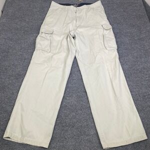Vintage Plugg Mens Cargo Pants 36x34 Khaki Beige Cotton Y2K Skater Baggy